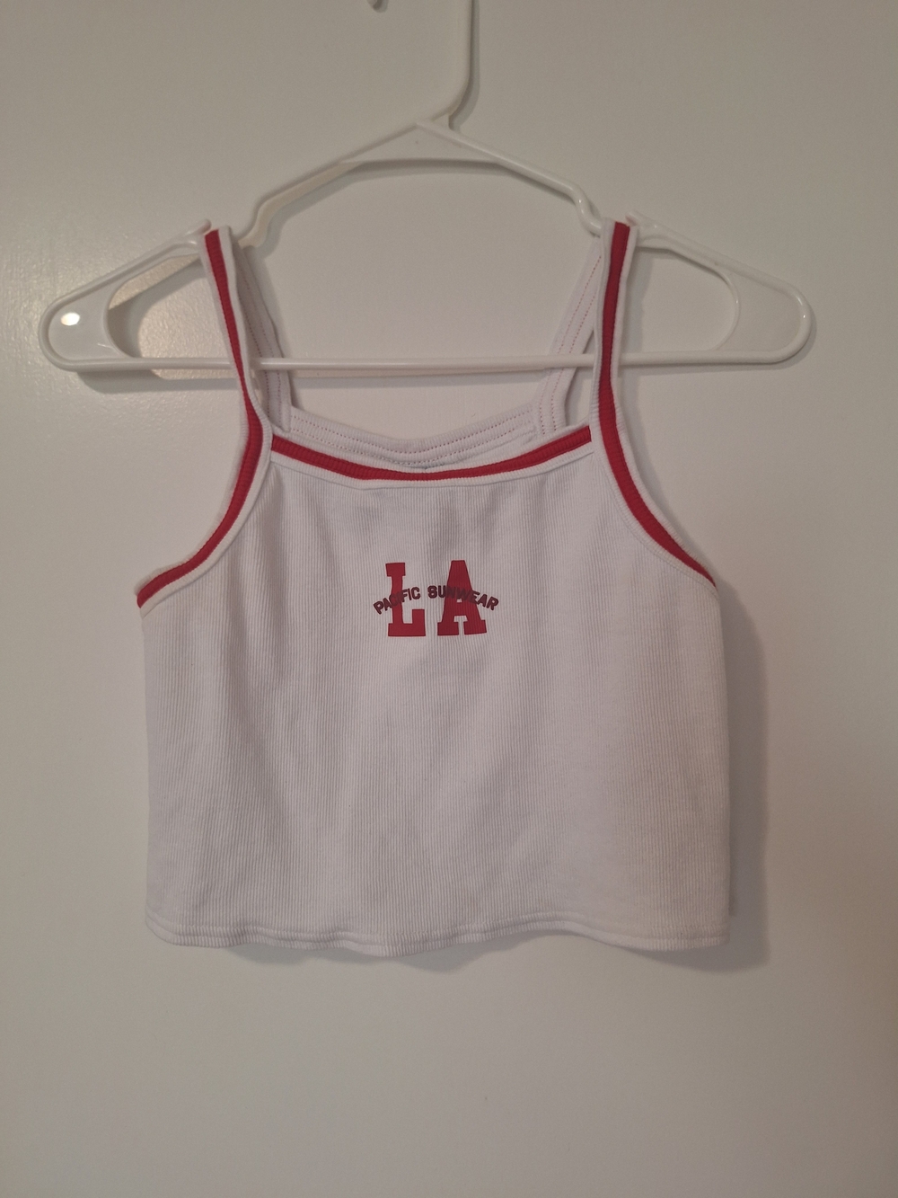 PacSun LA White Ribbed Cropped Tank with Red Trim Size XS